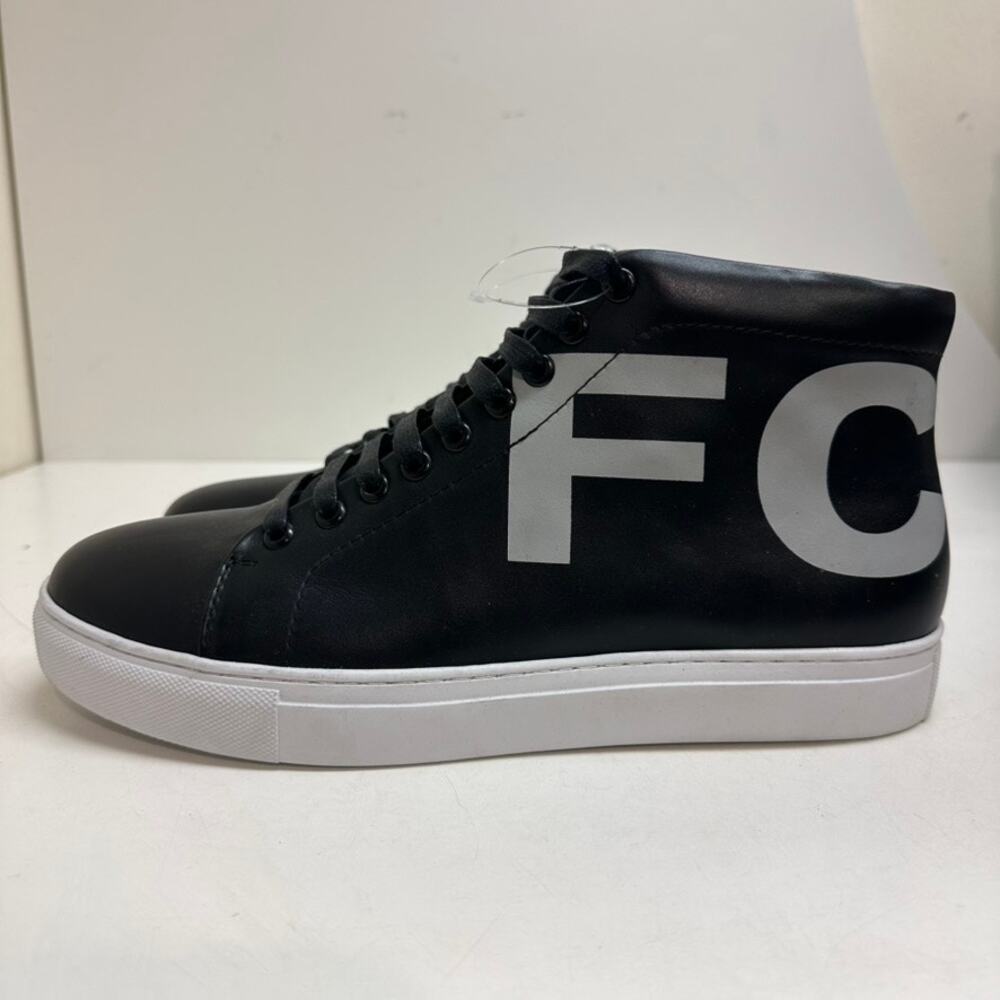 NWOT FCUK French Connection Triomphe Sneakers Black White Logo Leather High 10.5